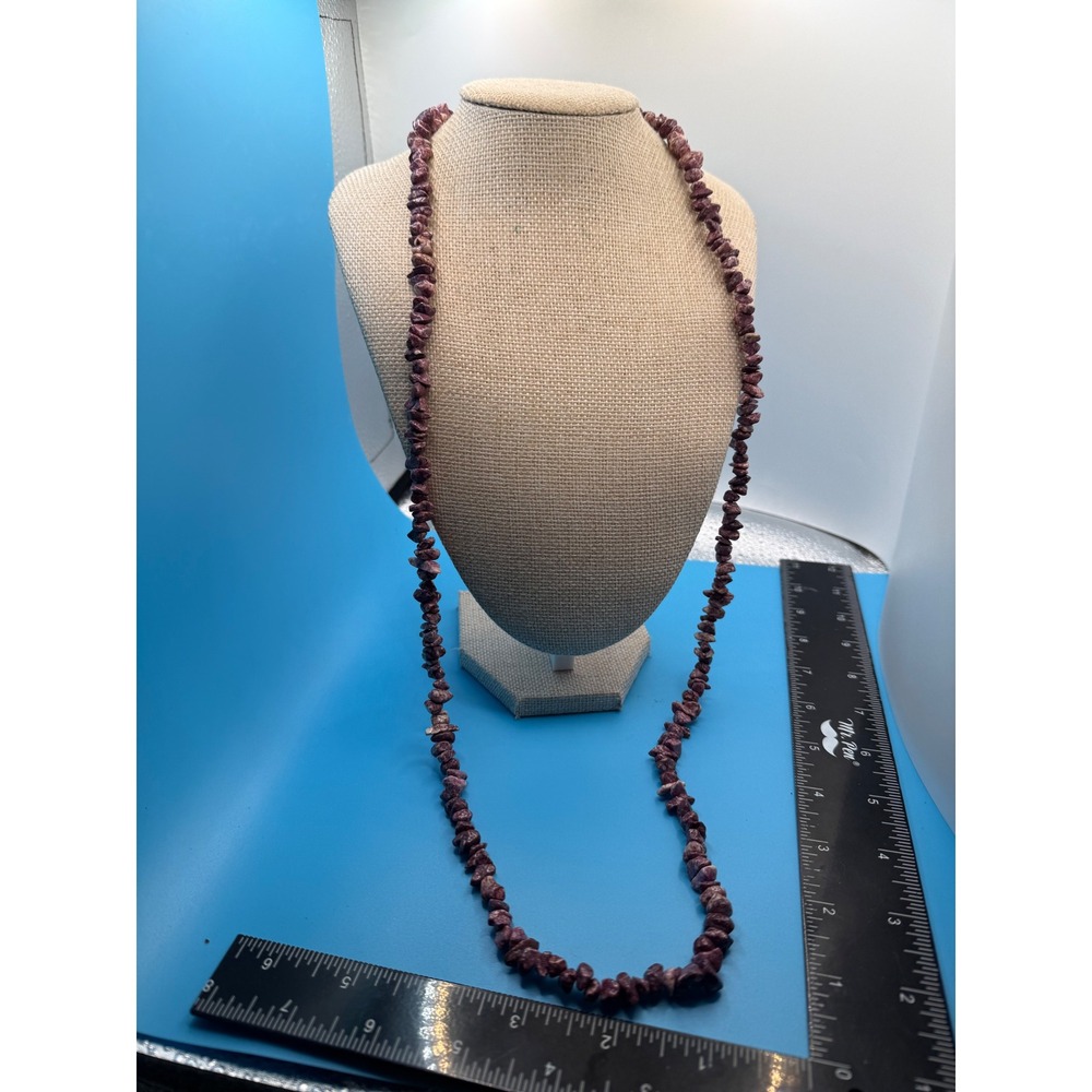 Vintage Purple Stone Chip Necklace Long Strand Bohemian Earthy Marbled‎ Plum 32"